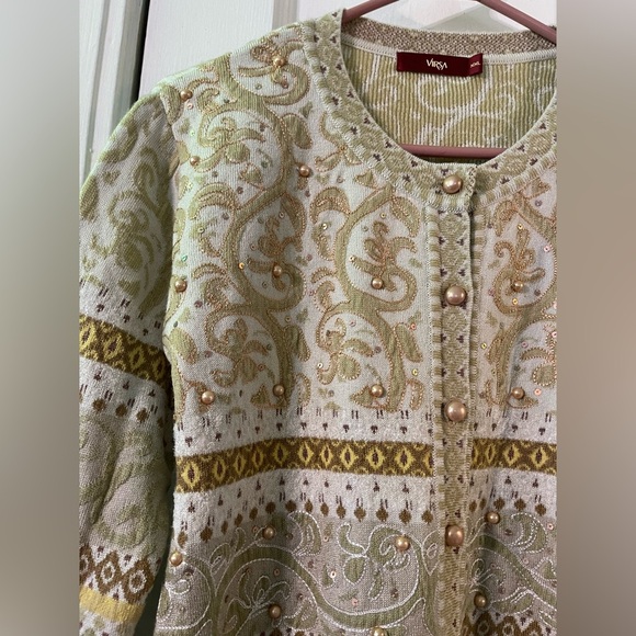 EUC Stylish Beige and Yellow Embellished Cardigan Size XXL - Picture 7 of 11